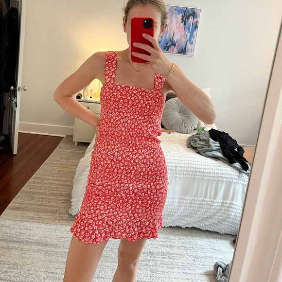 Aqua Smocked Floral Ruffle Mini Dress - Picture 2 of 4